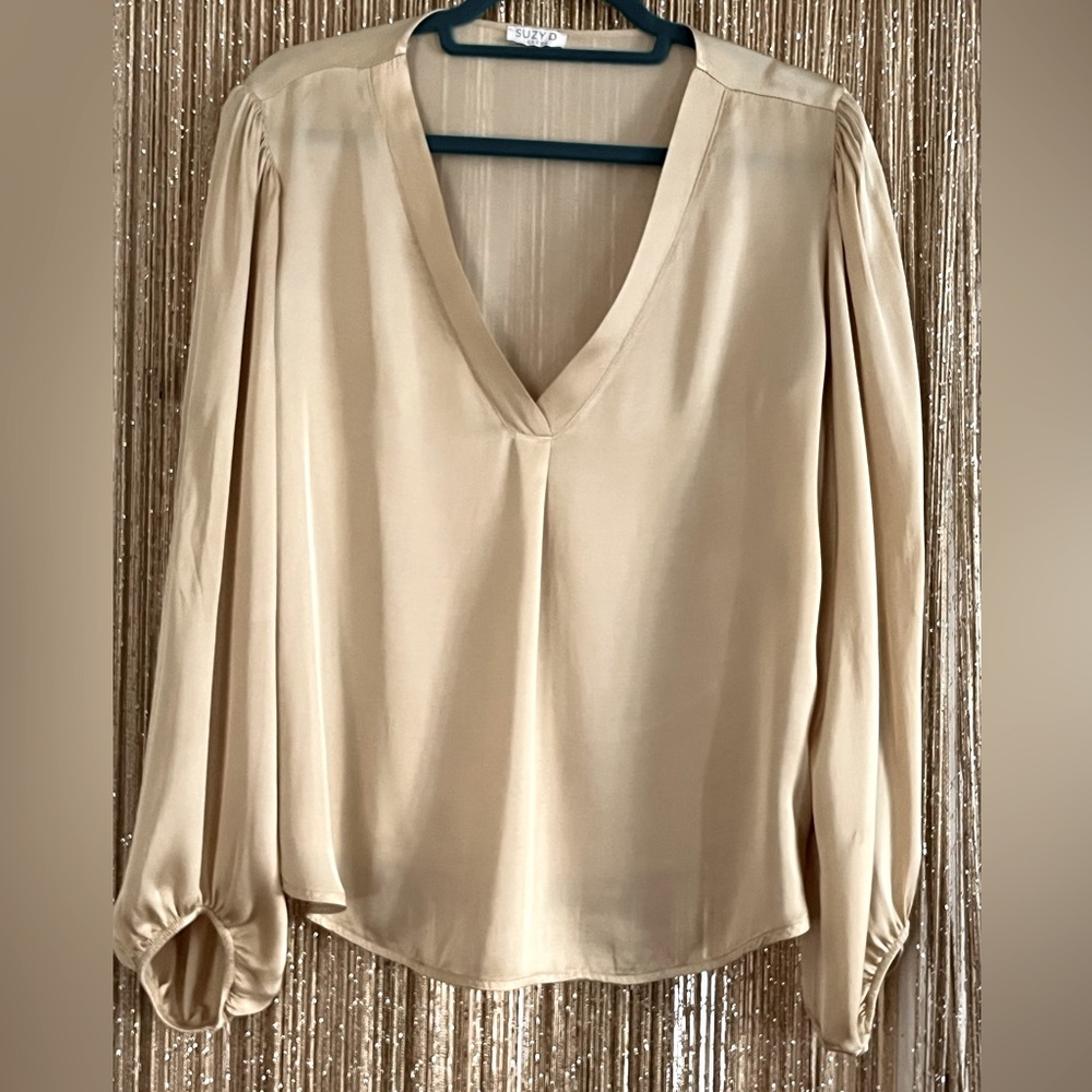 Suzy D London Wardin Satin Ballon Sleeve Top
